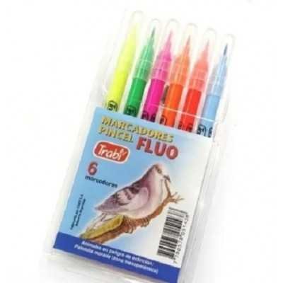 Marcadores x6 colores PUNTA PINCEL FLUO Trabi