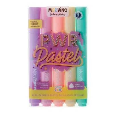 Resaltadores Premium POWER PASTEL x5 colores Mooving