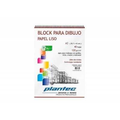 Block Dibujo Anillado A3 BLANCO LISO de 120 gramos x40 hojas Plantec