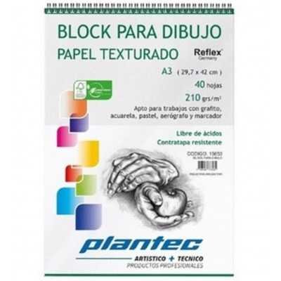 Block Dibujo Anillado A3 BLANCO TEXTURADO de 210 gramos x40 hojas Plantec