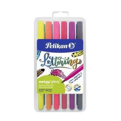 Marcadores Punta Pincel MARKANA x12 colores tradicionales estuche plástico Pelikan