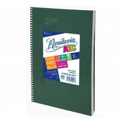 Cuaderno ABC 21x27 cm espiralado VERDE tapa vinílica x60 hojas rayado Rivadavia
