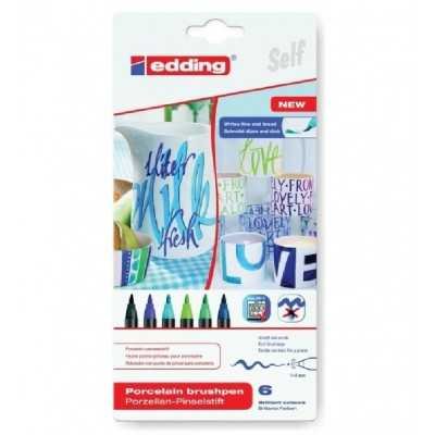 Marcador Permanente Porcelana/ Cerámica/ Vidrio apto horno Set x6 colores fríos Edding