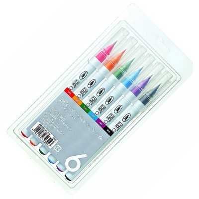 Set Marcador Acuarelable Punta Pincel Clean Color x6 unidades Kuretake