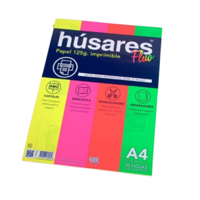 Papel A4 x 20 unidades 125 grs Flúo Husares