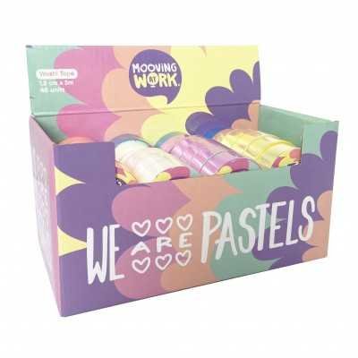 Cinta adhesiva Washi Tape de 1,5cm x5 metros PASTEL x unidad Mooving