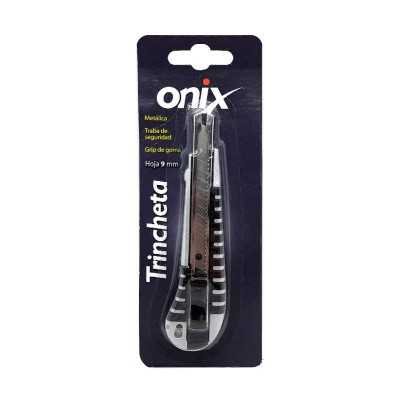 Cutter Cuerpo metálico de 9 mm con traba de seguridad y grip de goma Onix