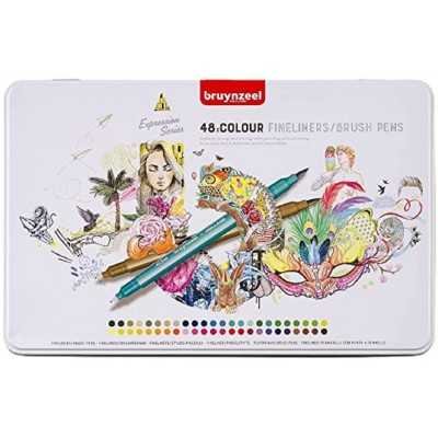 Set de Marcadores doble punta (Fineliner y Brushpen) x48 colores Bruynzeel