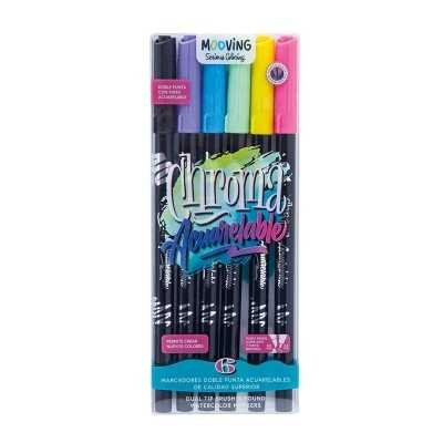 Set Marcadores Acuarelables CHROMA COLORING x6 unidades doble punta Mooving
