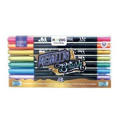 Marcadores doble punta pincel METALLIC BRUSH x8 colores metálicos Mooving