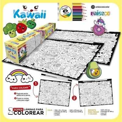 Laminas x 2 unidades para colorear y pintar "KAWAII" Uniesco.