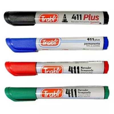 Marcador permanente 411 verde punta redonda Trabi