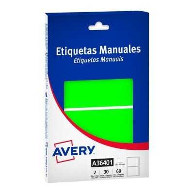 Caja de etiquetas adhesivas verde flúo 75x103 mm Avery