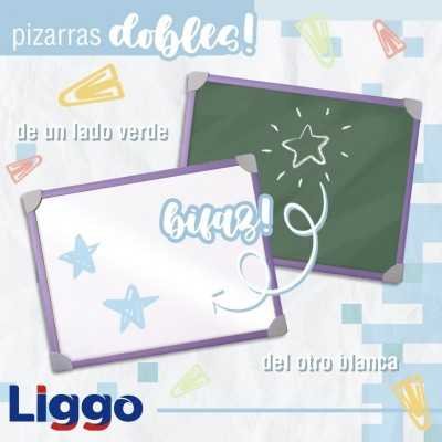 Pizarra  2 en 1 de 30x40 cm con marco color pastel celeste Liggo