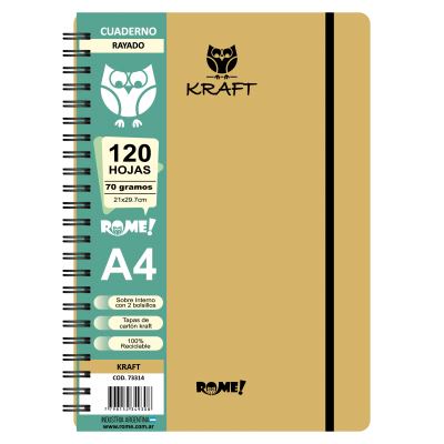 Cuaderno A4 Kraft con elástico x120 hojas rayadas Rome