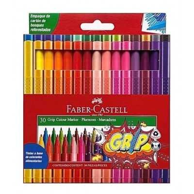 Marcadores permanentes con grip Colour Marker x30 colores estuche cartón Faber-Castell