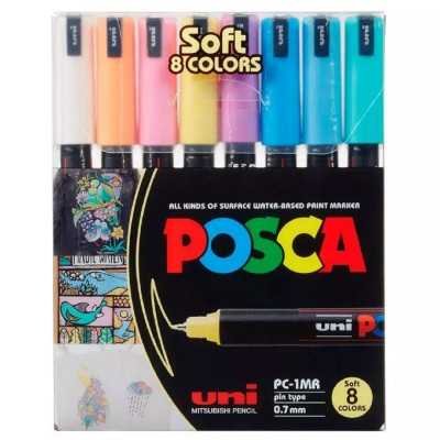 Set de Marcadores Posca PC-3M (Medios) x 8 colores Pastel Uni