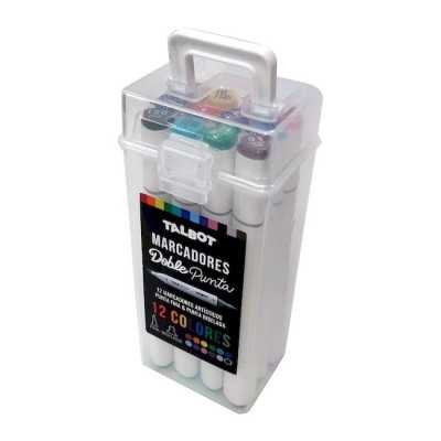 Set de marcadores artísticos al alcohol doble punta en valija x12 colores Talbot