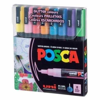 Set de Marcadores Posca PC-3M (Medios) x8 colores Glitter Uni