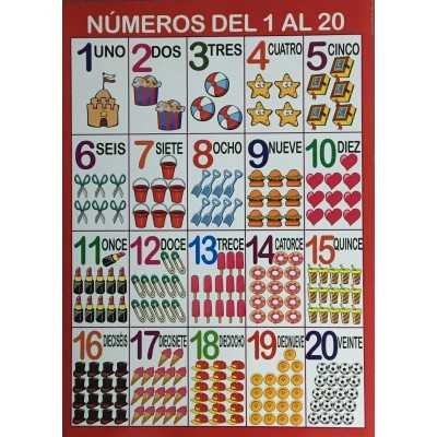 Láminas didácticas "LOS NÚMEROS DEL 1 AL 20" 24x30 cm