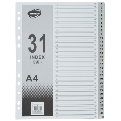 Separadores A4 plástico índex 1 al 31 Rideo