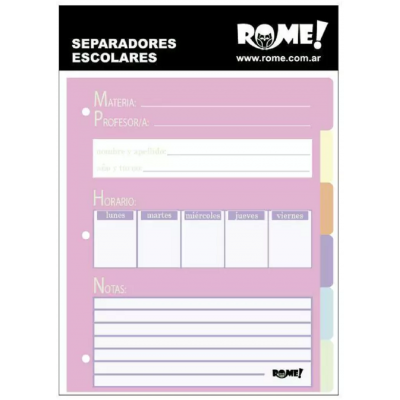 Separadores Nº3 de cartulina Rainbow 6 posiciones Rome