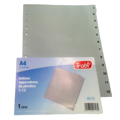 Separadores índice A4 plásticos numerados  1-12  Trabi