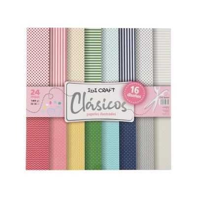 Papel para scrap de 30x30 cm 160 gramos 24 hojas Clasic Ibicraft