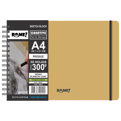 Sketch block A4 Paisaje Eco White x30 hojas lisas blancas de 300 gramos Rome