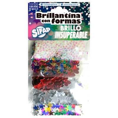 Brillantina con formas brillo insuperable x5 unidades Sifap