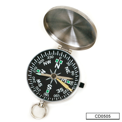 Brujula de metal con aro, tapa y freno plateada 45 mm Galileo