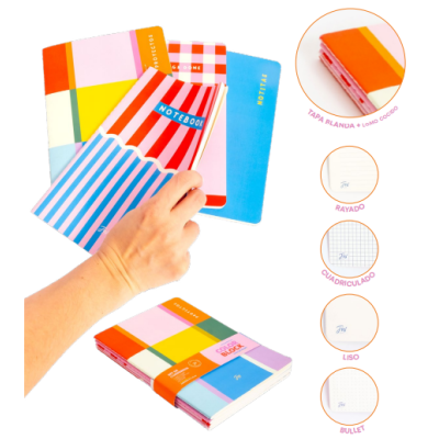Set de cuadernos 14,8x21 cms x 4 unidades Colorblock FW