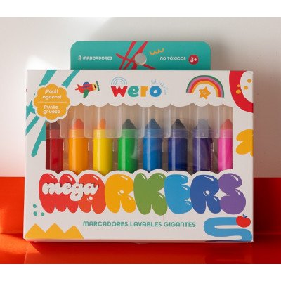 Marcadores Mega lavables gigantes x8 colores Wero