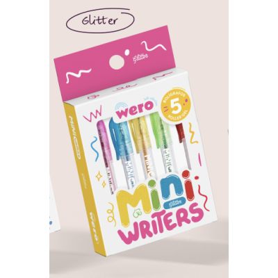Mini bolígrafos x5 colores glitter Wero