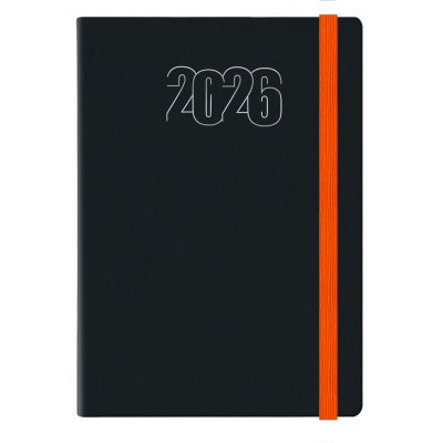 Agenda N°7 Diaria Winner borde pintado negro con elastico naranja encuadernada Talbot