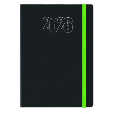 Agenda N°7 Diaria Winner borde pintado negro con elastico verde manzana encuadernada Talbot