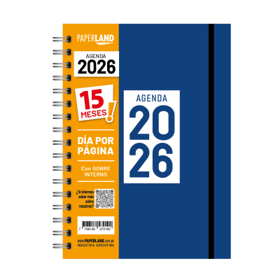 Agenda A5 Diaria azul de 15 MESES con elástico Paperland