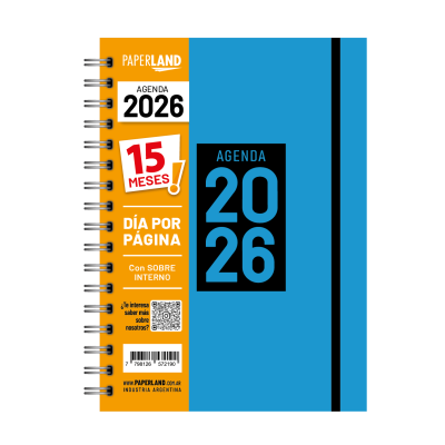 Agenda A5 Diaria celeste pastel de 15 MESES con elástico Paperland