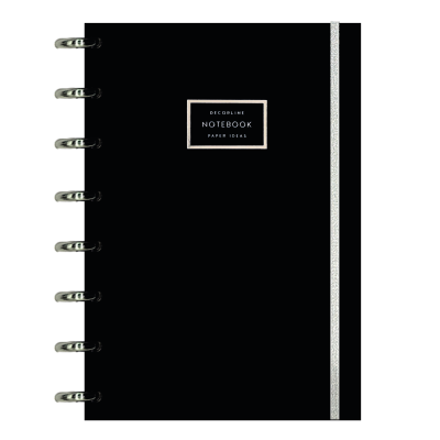 Cuaderno sistema de discos 18x25 cms tapa plast aros plateado negro x110 hojas Do Deco
