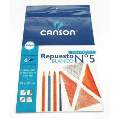 Repuesto Nº 5 dibujo blanco de 130 grs x 6 hojas Canson