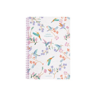 Cuaderno A4 tapa semirrígida Belle pájaros x80 hojas cuadriculado con espiral FW