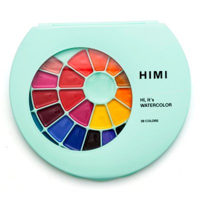 Set de Acuarelas semi húmedas x38 colores en estuche Verde con pincel Himi
